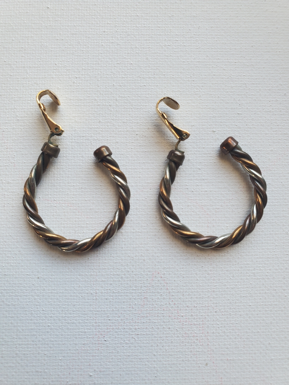 Faux Silver Brown And Faux Gold‎ Twisted Braided Clip On Earrings Jewelry